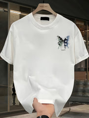 Men's Heavyweight Cotton Butterfly Graphic T-Shirt – Black Casual Summer Tee