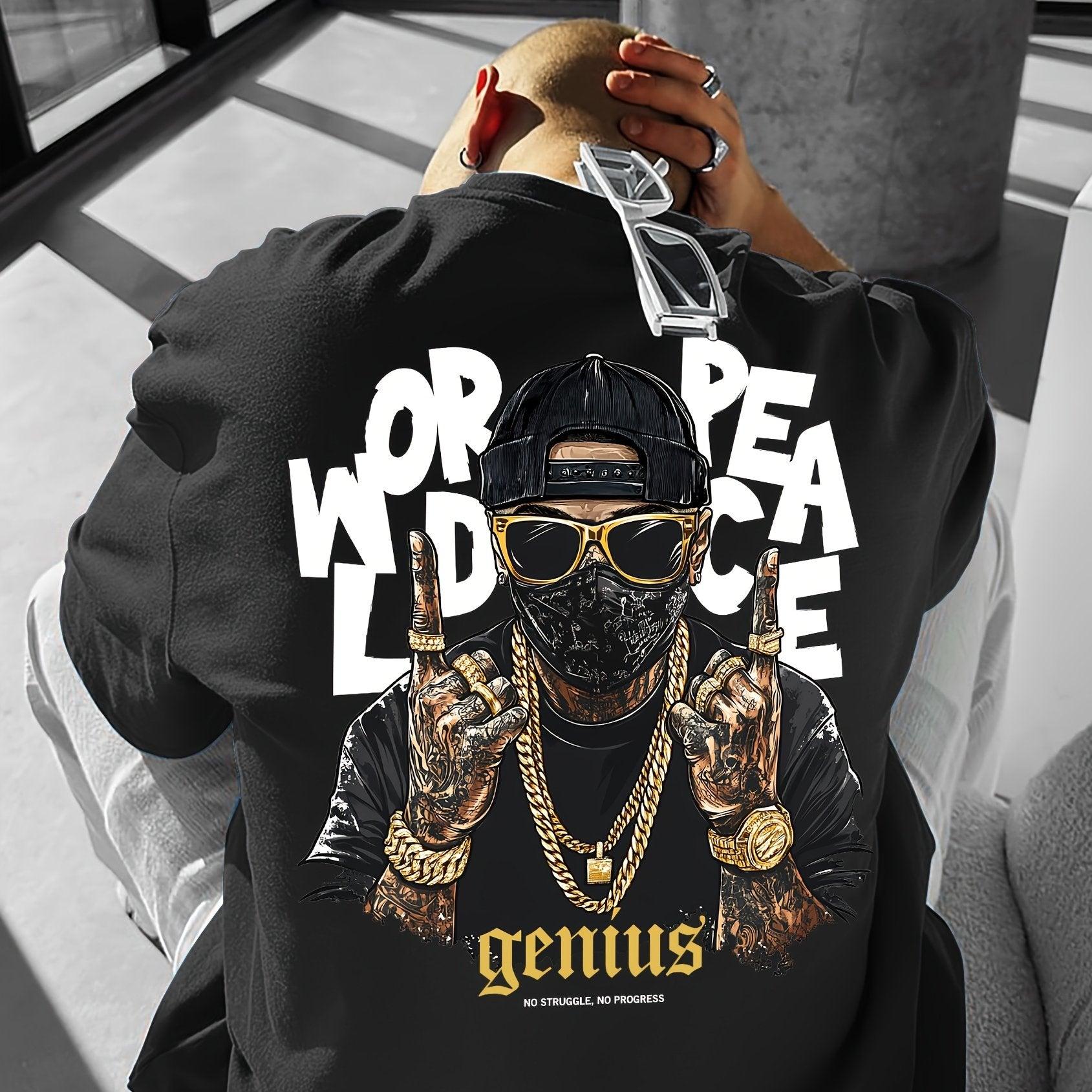Men's Streetwear T-Shirt – World Peace Sign Graphic, Loose Fit