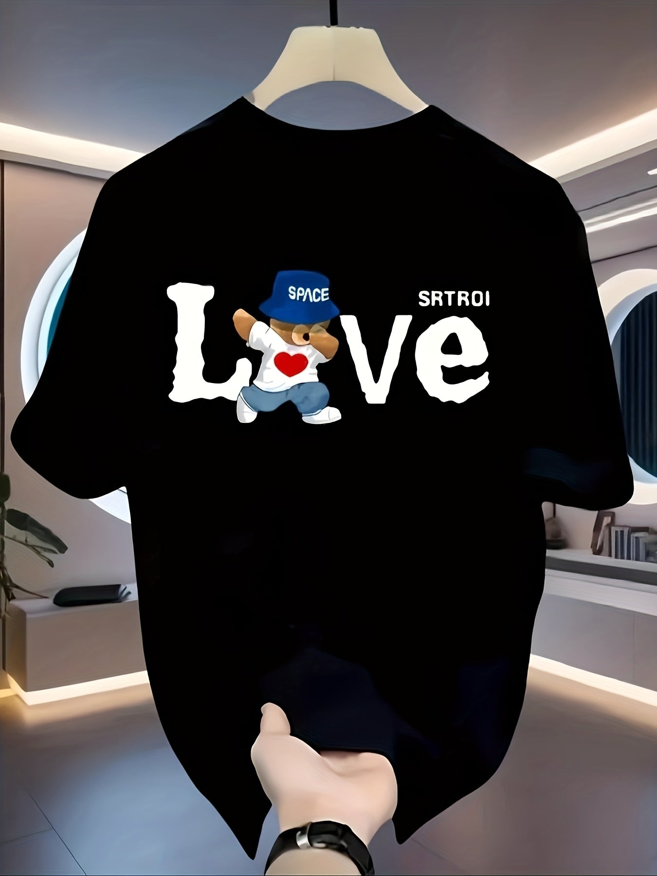 Men’s Heavyweight Cotton T-Shirt – Black Retro “LOVE” Graphic