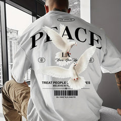 Men's Round Neck American Street Letter Loose T-Shirt