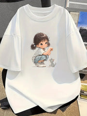 Women's Y2K Cute Bunny Graphic Tee – Minimalist Anime Design