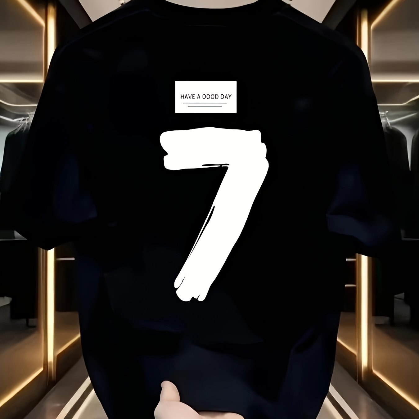 Men’s Oversized Heavyweight Cotton T-Shirt – Black with White Number 7 Graphic
