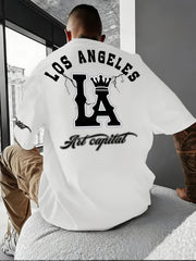 Men's Korean Style T-Shirt – LA Crown Graphic, Loose Fit, Summer Casual Tee