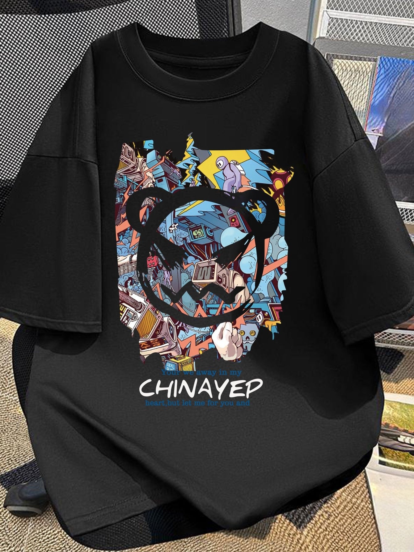 Shu Le Shui Men’s Cotton T-Shirt – Black Street Graffiti with Cartoon Print | 100% Cotton