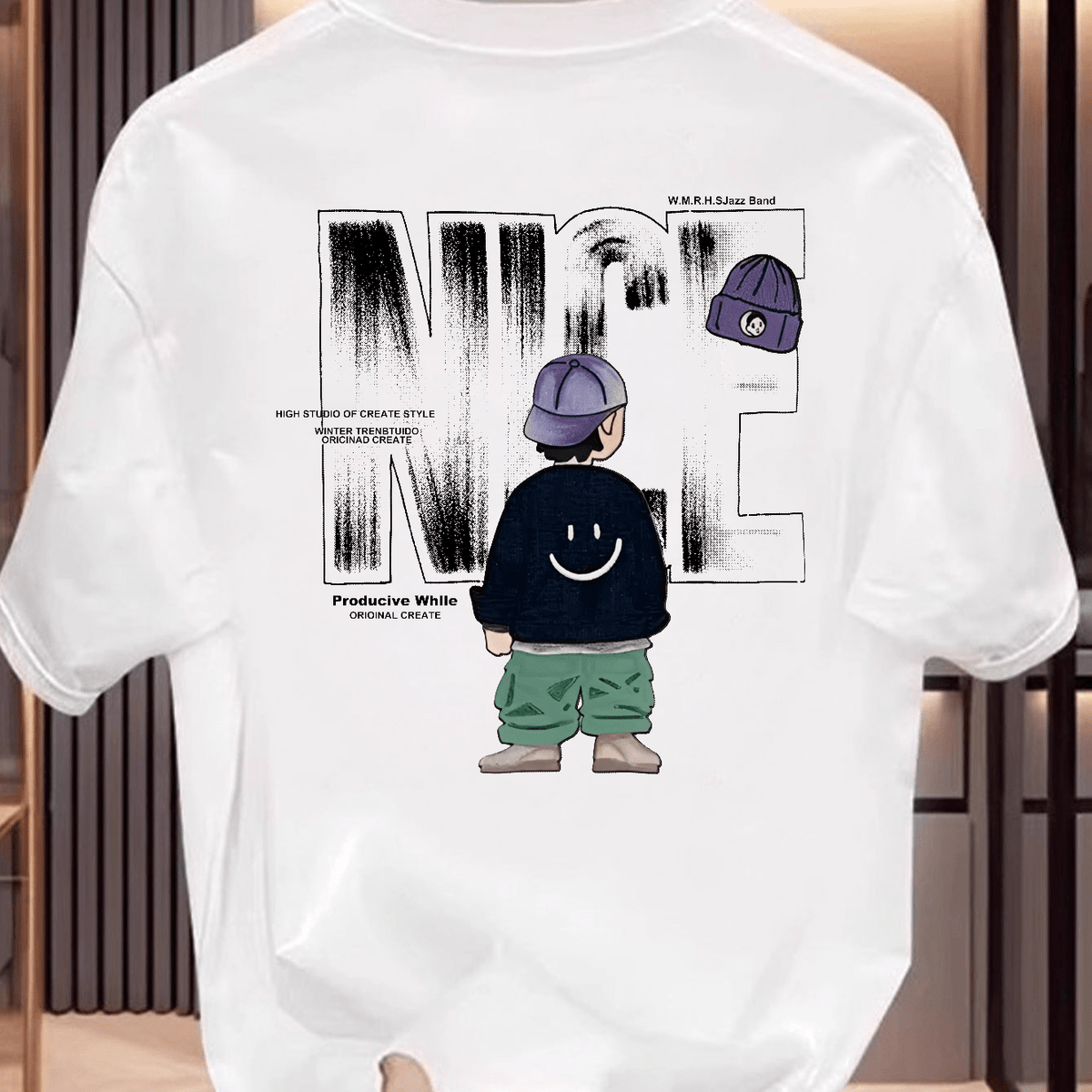 Men's Black Graphic T-Shirt – "NICE" Back Print, Streetwear Style