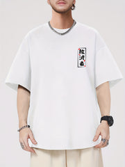 Men's 100% Cotton Samurai & Cherry Blossom Graphic Tee – Casual Short Sleeve