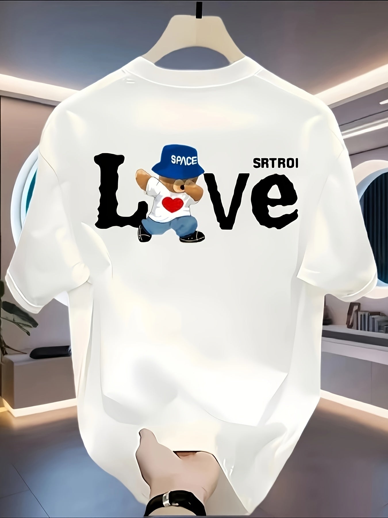 Men's Heavyweight 100% Cotton T-Shirt - Black Retro Streetwear Tee with LOVE Graphic