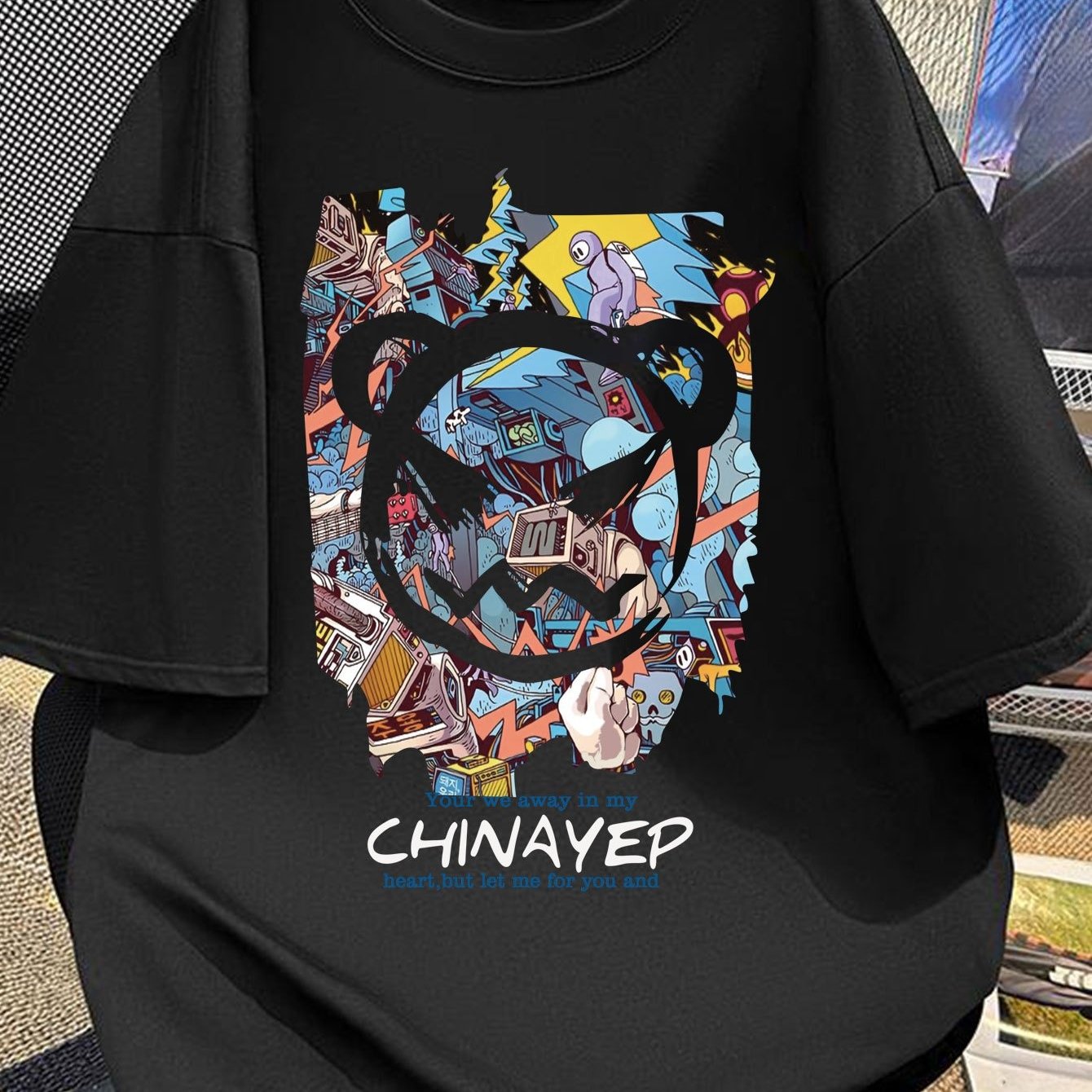 Shu Le Shui Men’s Cotton T-Shirt – Black Street Graffiti with Cartoon Print | 100% Cotton