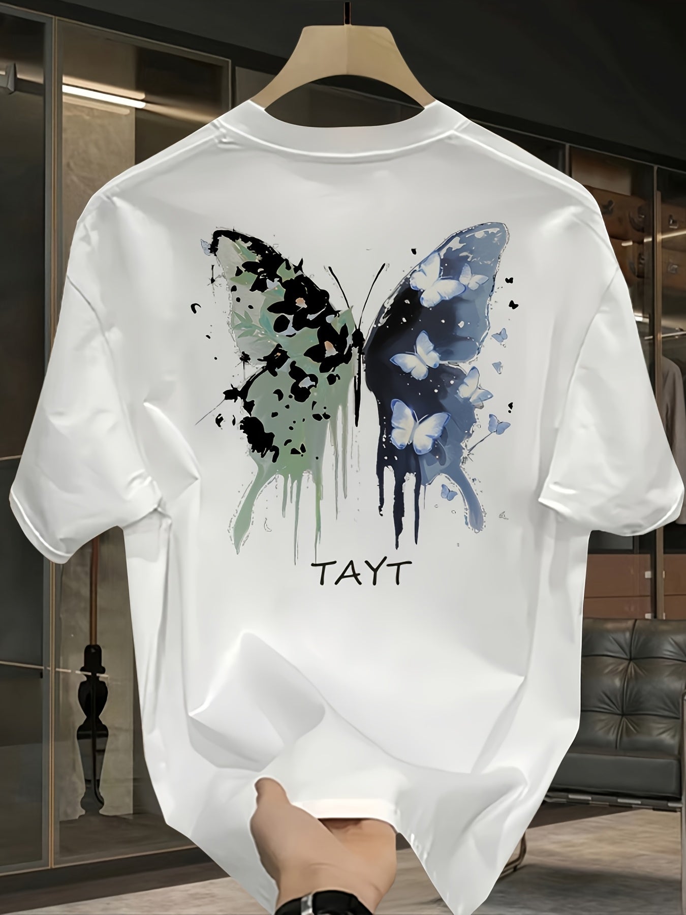 Men's Heavyweight Cotton Butterfly Graphic T-Shirt – Black Casual Summer Tee