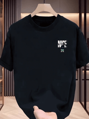 Men's Black Graphic T-Shirt – "NICE" Back Print, Streetwear Style