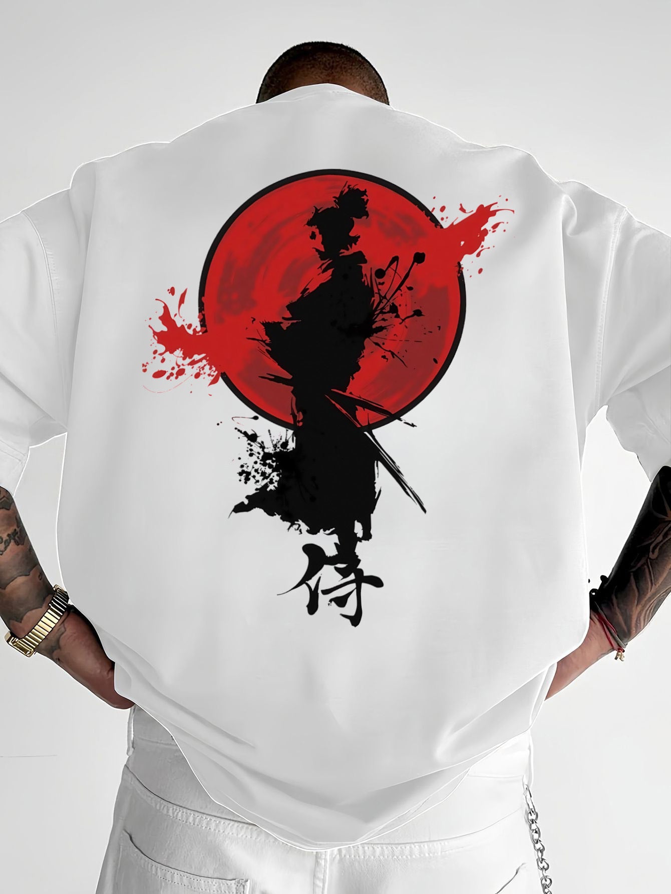 Men's Short Sleeve Samurai Print T-Shirt – Loose Fit Casual Crew Neck