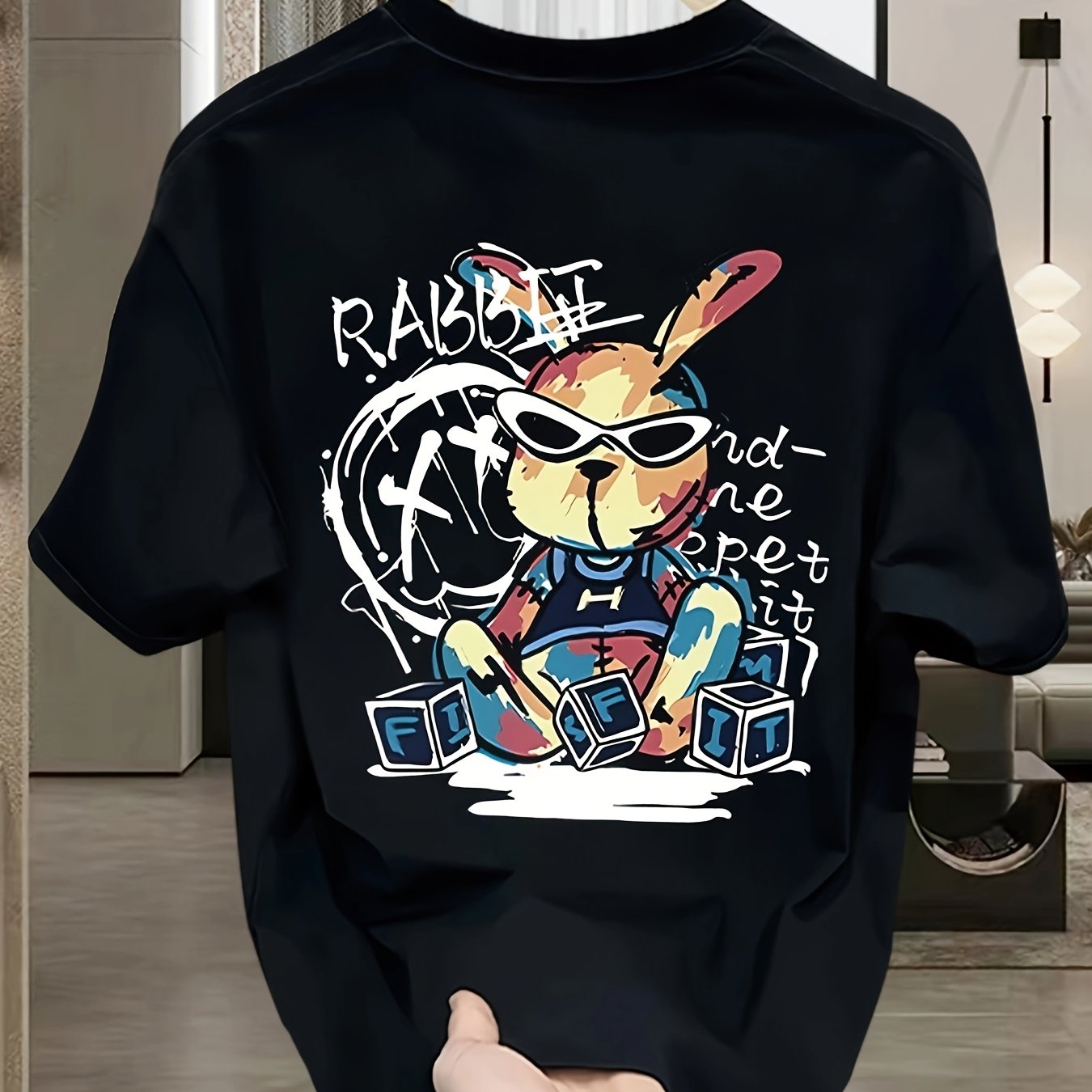 Men's Cotton Graphic T-Shirt – Black Rabbit Design