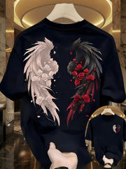Unisex Summer Sports Tee – Loose Fit with Dual-Color Rose Wing Design | Flattering & Breathable